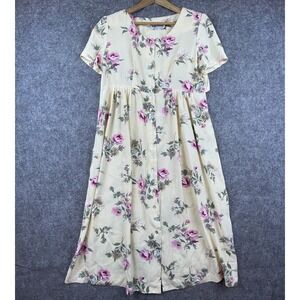 S.L. Fashions Dress Womens 14 Yellow Floral 80s Vintage Cottage Prairie Maxi